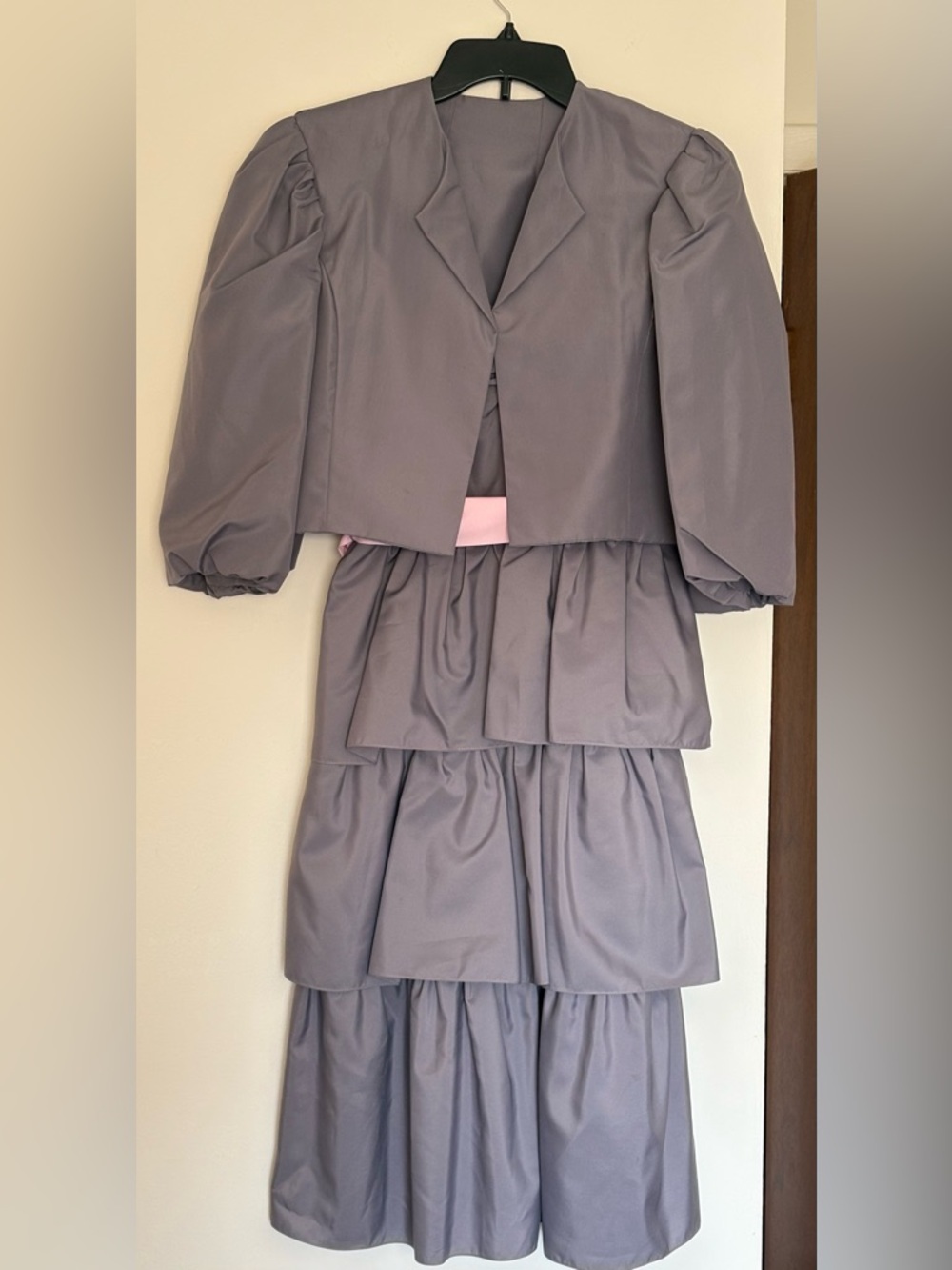 Vintage 80s Prom Laura Salkin Ruffled Tiered Skirt Puff Sleeve Jacket Socialite